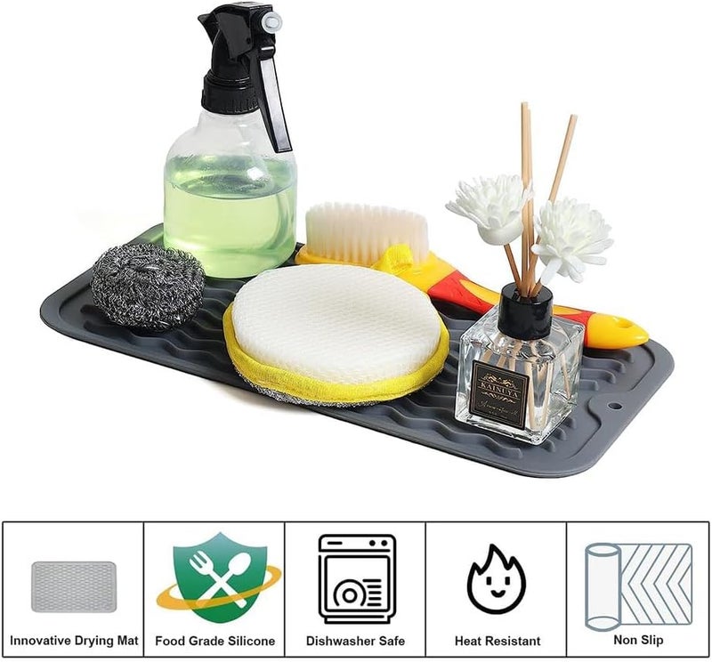 Bukela Silicone Dish Drying Mat for Multiple Usage, Kitchen Mat Easy Clean, Eco-friendly, Super Sturdy Silicone Heat Resistant Trivet, Dishwasher Safe, Dish Draining Mat (40X30cm) (Grey, 40X30cm) - Image 4